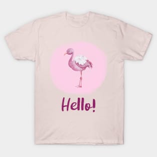 Watercolor Pink Flamingo - Hello! T-Shirt